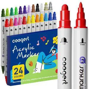 Coogert 24 Paint Pens for Rock, Fabric, Wood, Glass, Craft, Dual Tip Acrylic Paint Markers With Fine-Dot Tip for Canvas,Ceramic, Plastic, Art Painting Supplies Kit Coogert 24 Paint Pens for Rock, Fabric, Wood, Glass, Craft, Dual Tip Acrylic Paint Markers With Fine-Dot Tip for Canvas,Ceramic, Plastic, Art Painting Supplies Kit