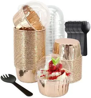 5oz Baking Cups with Lids 50 Pack,LNYZQUS Foil Cupcake Liners Muffin Tins,Disposable Ramekins Pans Muffin Cups Jumbo Cupcake Wrappers Holders for Wedding Party-Champagne 5oz Baking Cups with Lids 50 Pack,LNYZQUS Foil Cupcake Liners Muffin Tins,Disposable Ramekins Pans Muffin Cups Jumbo Cupcake Wrappers Holders for Wedding Party-Champagne