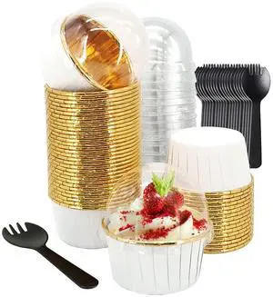 50 Pack Jumbo Cupcake Cups with Lids,LNYZQUS 5oz Foil Cupcake Muffin Liners,Disposable Ramekins Pans Muffin Tins,Large Baking Cups Cupcake Wrappers Holders -White in gold 50 Pack Jumbo Cupcake Cups with Lids,LNYZQUS 5oz Foil Cupcake Muffin Liners,Disposable Ramekins Pans Muffin Tins,Large Baking Cups Cupcake Wrappers Holders -White in gold