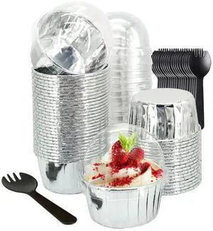50 Pack Foil Cupcake Liners with Dome Lids,LNYZQUS 5oz Large Cupcake Cups,Disposable Muffin Tins Ramekins Pans Baking Cups Wrappers Holders-Silver 50 Pack Foil Cupcake Liners with Dome Lids,LNYZQUS 5oz Large Cupcake Cups,Disposable Muffin Tins Ramekins Pans Baking Cups Wrappers Holders-Silver