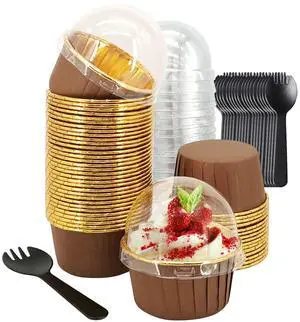 5oz Foil Cupcake Cups Muffin Tins 50 Pack,LNYZQUS Cupcake Liners with Dome Lids,Disposable Ramekins Pans Tins Wrappers Holders,Large Muffin Liners Baking Cups-Brown in gold 5oz Foil Cupcake Cups Muffin Tins 50 Pack,LNYZQUS Cupcake Liners with Dome Lids,Disposable Ramekins Pans Tins Wrappers Holders,Large Muffin Liners Baking Cups-Brown in gold