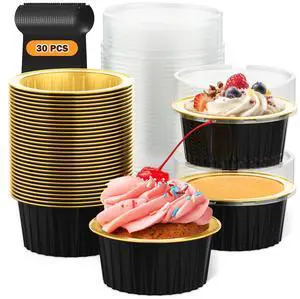 30 Pcs Mini Cake Pans with Lid, 5oz Round Aluminum Foil Baking Cups, Disposable Individual Aluminum Foil Cake Cups, Dessert Cups at Birthdays, Weddings, Parties, Sales Events and Picnics (Black-gold) 30 Pcs Mini Cake Pans with Lid, 5oz Round Aluminum Foil Baking Cups, Disposable Individual Aluminum Foil Cake Cups, Dessert Cups at Birthdays, Weddings, Parties, Sales Events and Picnics (Black-gold)