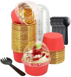 Large Cupcake Liners Baking Cups 50 Pack,LNYZQUS 5oz Foil Muffin Cups Muffin Tins,Disposable Ramekins Tins with Lids and Spoons,Cupcake Wrappers Holders for Wedding Bakery-Red in gold Large Cupcake Liners Baking Cups 50 Pack,LNYZQUS 5oz Foil Muffin Cups Muffin Tins,Disposable Ramekins Tins with Lids and Spoons,Cupcake Wrappers Holders for Wedding Bakery-Red in gold
