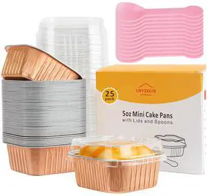 LNYZQUS 5oz Foil Baking Cups with Lids 25 Pack, Square Mini Cake Pans Disposable Muffin Tins, Small Cupcake Containers for Oven, Individual Ramekins for Holiday Baking Gifts-Champagne LNYZQUS 5oz Foil Baking Cups with Lids 25 Pack, Square Mini Cake Pans Disposable Muffin Tins, Small Cupcake Containers for Oven, Individual Ramekins for Holiday Baking Gifts-Champagne