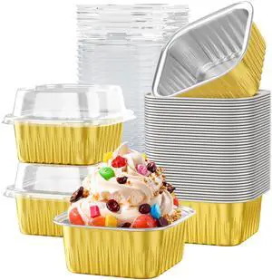 40 Pack 5 OZ Mini Cake Pans with Lids, Disposable Square Aluminum Foil Brownie Baking Cups, Mini Aluminum Foil Cupcake Muffin Tin Ramekins, Flan Molds Cake Containers for Wedding Birthday Party,Gold 40 Pack 5 OZ Mini Cake Pans with Lids, Disposable Square Aluminum Foil Brownie Baking Cups, Mini Aluminum Foil Cupcake Muffin Tin Ramekins, Flan Molds Cake Containers for Wedding Birthday Party,Gold