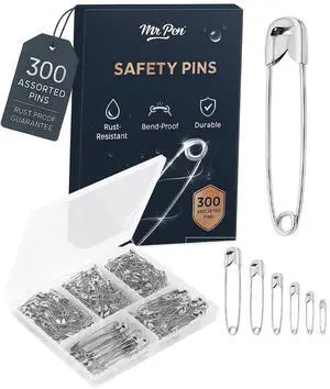 Mr. Pen- Safety Pins, 300 Pack, Small & Large Sizes, Nickel Plated Steel Mr. Pen- Safety Pins, 300 Pack, Small & Large Sizes, Nickel Plated Steel