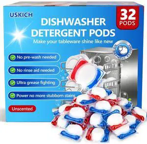 32 Count Dishwasher Pods, No Pre-Rinse Dishwasher Detergent Soap On Stain and Grease, Leaving a Virtually Spotless Shine,Dishwasher Detergent for Deep Cleaning 32 Count Dishwasher Pods, No Pre-Rinse Dishwasher Detergent Soap On Stain and Grease, Leaving a Virtually Spotless Shine,Dishwasher Detergent for Deep Cleaning