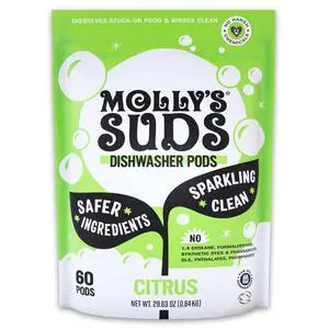 Molly's Suds Dishwasher Pods | Clean Dishwasher Detergent, Cuts Grease & Rinses Clean (Residue-Free) for Sparkling Dishes | 60 Auto-Release Tabs (Citrus) Molly's Suds Dishwasher Pods | Clean Dishwasher Detergent, Cuts Grease & Rinses Clean (Residue-Free) for Sparkling Dishes | 60 Auto-Release Tabs (Citrus)