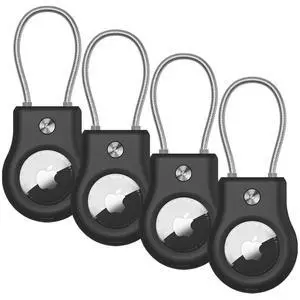 AirTag Holder 4 Pack - Air tag Lock Case with Wire Cable Compatible with Apple AirTags, Ultra Durable Anti-Lost Protective Case with Keyring for Luggage, Key, Backpack, PetBlack AirTag Holder 4 Pack - Air tag Lock Case with Wire Cable Compatible with Apple AirTags, Ultra Durable Anti-Lost Protective Case with Keyring for Luggage, Key, Backpack, PetBlack