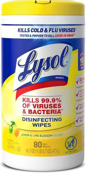 Lysol Disinfectant Wipes, Multi-Surface Antibacterial Cleaning Wipes, For Disinfecting and Cleaning, Lemon and Lime Blossom, 80 Count (Pack of 1) Lysol Disinfectant Wipes, Multi-Surface Antibacterial Cleaning Wipes, For Disinfecting and Cleaning, Lemon and Lime Blossom, 80 Count (Pack of 1)