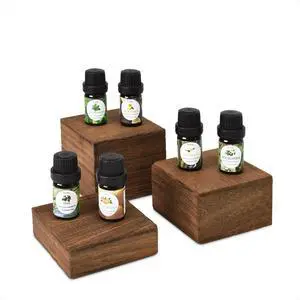 Customizable Wooden Display Risers Set - 3 Different Height Stands for Jewelry, Watches, Cosmetics, and Accessory, Brown Color Customizable Wooden Display Risers Set - 3 Different Height Stands for Jewelry, Watches, Cosmetics, and Accessory, Brown Color