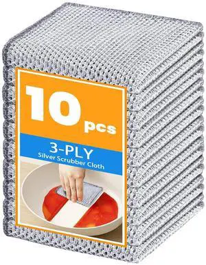 Upgraded 3-Layer Silver Thread Dish Cloths, Metal Mesh & Microfiber Kitchen Rags, Quick-Dry Oil-Resistant, Lint-Free & Non-Scratch, Streak-Free Cleaning Cloths (10 Pack) Upgraded 3-Layer Silver Thread Dish Cloths, Metal Mesh & Microfiber Kitchen Rags, Quick-Dry Oil-Resistant, Lint-Free & Non-Scratch, Streak-Free Cleaning Cloths (10 Pack)