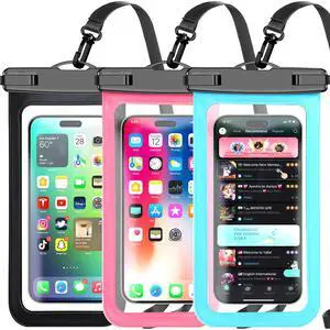 3 Pack Multicolor Waterproof Phone Pouch, Cell Phone Waterproof Case Dry Bag,Protection Level: IP68,Beach Cruise for iPhone,Samsung,and More,Lanyard Included,(Fits Up to 8.3"),Black,Blue,Pink 3 Pack Multicolor Waterproof Phone Pouch, Cell Phone Waterproof Case Dry Bag,Protection Level: IP68,Beach Cruise for iPhone,Samsung,and More,Lanyard Included,(Fits Up to 8.3"),Black,Blue,Pink
