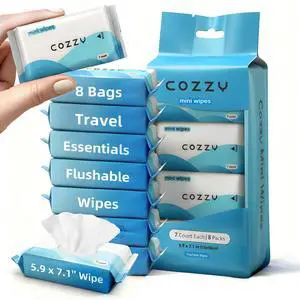 Travel Flushable Wipes - Hypoallergenic & Unscented with 99.6% Water - Alcohol-Free, Plant-Based - Travel Essentials for Adults, Kids & Babies - 8 Packs (56 Total Wipes) Travel Flushable Wipes - Hypoallergenic & Unscented with 99.6% Water - Alcohol-Free, Plant-Based - Travel Essentials for Adults, Kids & Babies - 8 Packs (56 Total Wipes)