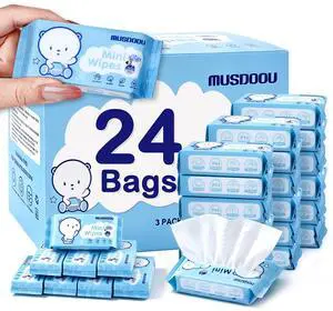 Ultra-Compact Travel Wet Wipes, 99.5% RO Purified Water Wipes, Unscented Gentle Cleansing Wipes for Sensitive Skin, Pocket Size Mini Wet Wipes for Travel, Office, Outdoor, 24 Packs with 8 Wipes Each Ultra-Compact Travel Wet Wipes, 99.5% RO Purified Water Wipes, Unscented Gentle Cleansing Wipes for Sensitive Skin, Pocket Size Mini Wet Wipes for Travel, Office, Outdoor, 24 Packs with 8 Wipes Each