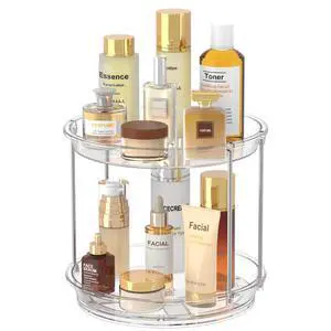 360 Rotating Makeup Organizer 2 Tier Lazy Susan Turntable Organizer, Clear Bathroom Counter Organizer for Vanity, Spinning Skincare Perfume Tray for Bathroom, Dresser, Kitchen Cabinet 360 Rotating Makeup Organizer 2 Tier Lazy Susan Turntable Organizer, Clear Bathroom Counter Organizer for Vanity, Spinning Skincare Perfume Tray for Bathroom, Dresser, Kitchen Cabinet