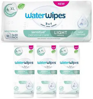 Sensitive Personal Care Light, Incontinence Wipes, Odor Removal, XL Textured Wipes, Fragrance Free, 90 Count (3 Packs) Sensitive Personal Care Light, Incontinence Wipes, Odor Removal, XL Textured Wipes, Fragrance Free, 90 Count (3 Packs)