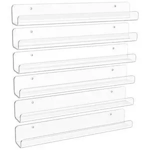 6 Pack Narrow Clear Acrylic Shelves, 12" x 1.7" Small Wall Shelf for Nail Polish, Vinyl Wall Mount, Record Holder, Magazine Rack, Comic Display, Picture Ledge Shelf 6 Pack Narrow Clear Acrylic Shelves, 12" x 1.7" Small Wall Shelf for Nail Polish, Vinyl Wall Mount, Record Holder, Magazine Rack, Comic Display, Picture Ledge Shelf