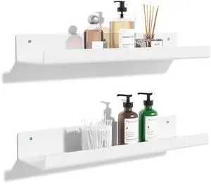 Acrylic Shelves for Wall Decor, 15" Display Shelf Perfume Organizer for Bathroom, Bedroom, Living Room, Floating Bookshelves for Kids, White, 2 Pack Acrylic Shelves for Wall Decor, 15" Display Shelf Perfume Organizer for Bathroom, Bedroom, Living Room, Floating Bookshelves for Kids, White, 2 Pack
