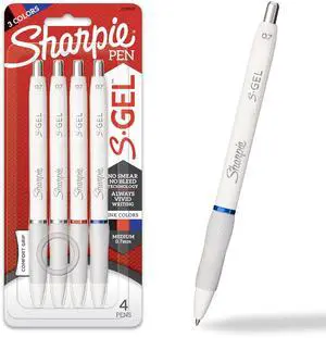 S-Gel Gel Pens, White Barrel, Medium Point (0.7mm), Assorted Ink Colors, 4 Count - Writing, Note-Taking, Journaling, Trendy Desk Supplies S-Gel Gel Pens, White Barrel, Medium Point (0.7mm), Assorted Ink Colors, 4 Count - Writing, Note-Taking, Journaling, Trendy Desk Supplies