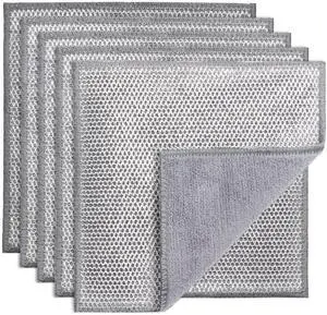 5 Pack Wire Dish Cloths, Reusable Dual Sided Scrubber Cloths, Non-Scratch Stainless Steel Scrubber & Microfiber, Heavy Duty Cleaning Cloths for Dishes, Cookware, Pans, Stovetop 5 Pack Wire Dish Cloths, Reusable Dual Sided Scrubber Cloths, Non-Scratch Stainless Steel Scrubber & Microfiber, Heavy Duty Cleaning Cloths for Dishes, Cookware, Pans, Stovetop