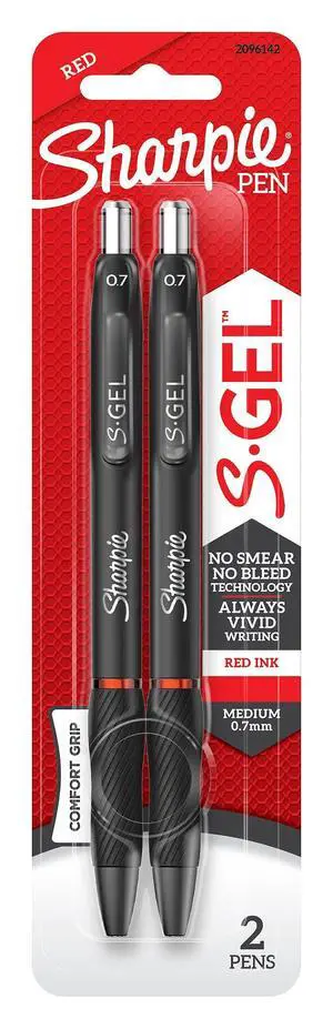S-Gel, Comfort Grip Gel Pens, 0.7mm Medium Point, Red Ink, 2 Count S-Gel, Comfort Grip Gel Pens, 0.7mm Medium Point, Red Ink, 2 Count