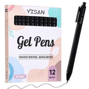 Black Gel Pens, 12 Pack, 0.7mm Bullet Tip Black Gel Pens, 12 Pack, 0.7mm Bullet Tip