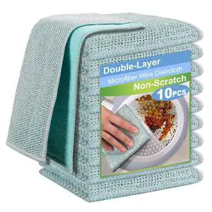 10pcs New Upgrade 2-Layer Microfiber Wire Dishcloth,Non-Scratch Wire Dishwashing Rags for Wet and Dry,Metal Scrubbers, Kitchen Miracle Cleaning Dish Rags for Cookware,Sinks, Dishes,Stove,Blue 10pcs New Upgrade 2-Layer Microfiber Wire Dishcloth,Non-Scratch Wire Dishwashing Rags for Wet and Dry,Metal Scrubbers, Kitchen Miracle Cleaning Dish Rags for Cookware,Sinks, Dishes,Stove,Blue