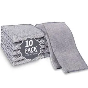 10 Pack Wire Dish Cloths, Reusable Dual Sided Scrubber Cloths, Non-Scratch Stainless Steel Scrubber & Microfiber, Heavy Duty Cleaning Cloths for Dishes, Cookware, Pans, Stovetop 10 Pack Wire Dish Cloths, Reusable Dual Sided Scrubber Cloths, Non-Scratch Stainless Steel Scrubber & Microfiber, Heavy Duty Cleaning Cloths for Dishes, Cookware, Pans, Stovetop