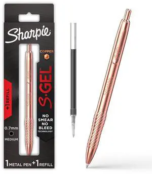 S-Gel Gel Pen, Copper Metal Body, Medium Point (0.7mm), Black Ink, Includes 1 Pen and 1 Additional Ink Refill S-Gel Gel Pen, Copper Metal Body, Medium Point (0.7mm), Black Ink, Includes 1 Pen and 1 Additional Ink Refill