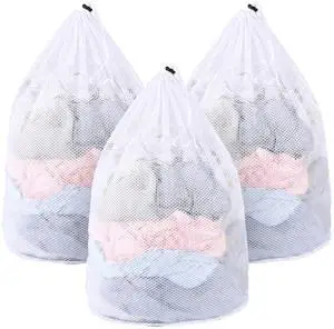 3 Pcs Mesh Laundry Bags for College, Dorm, Travel, Famliy and Apartment with Drawstring Closure Sturdy(White, 3 XX-Large) 3 Pcs Mesh Laundry Bags for College, Dorm, Travel, Famliy and Apartment with Drawstring Closure Sturdy(White, 3 XX-Large)