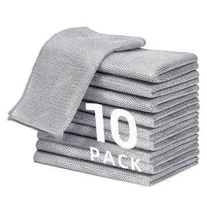 10 Pack Extra Large Non Scratch Wire Dishcloths, 30x30cm Double-Layer Silver Thread Kitchen Cleaning Rags, Dual-Sided Wet & Dry Reusable Steel Wire Dish Cloths for Cookware, Sinks, Stovetops 10 Pack Extra Large Non Scratch Wire Dishcloths, 30x30cm Double-Layer Silver Thread Kitchen Cleaning Rags, Dual-Sided Wet & Dry Reusable Steel Wire Dish Cloths for Cookware, Sinks, Stovetops