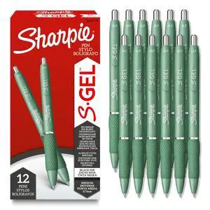 S-Gel, Gel Pens, Medium Point (0.7mm), Forest Green Barrel, Black Ink, 12 Count S-Gel, Gel Pens, Medium Point (0.7mm), Forest Green Barrel, Black Ink, 12 Count