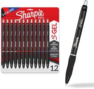S-Gel Gel Pens, Black Barrel, Medium Point (0.7mm), Assorted Ink Colors, 12 Count - Writing, Note-Taking, Journaling, School Supplies S-Gel Gel Pens, Black Barrel, Medium Point (0.7mm), Assorted Ink Colors, 12 Count - Writing, Note-Taking, Journaling, School Supplies