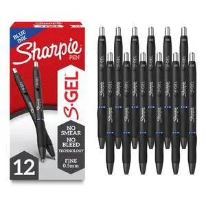 S-Gel Pens, Fine Point (0.5mm), Blue Gel Ink, 12 Count - For Home, Office, School S-Gel Pens, Fine Point (0.5mm), Blue Gel Ink, 12 Count - For Home, Office, School