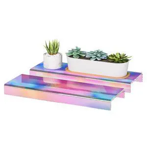 Acrylic Shelf Riser 12x3.9x1 pack of 2, Iridescent Display Shelf 12 for Shoes, Glasses, Plants, Home Decors, Perfume, 12x3.9x1 Inch Acrylic Shelf Riser 12x3.9x1 pack of 2, Iridescent Display Shelf 12 for Shoes, Glasses, Plants, Home Decors, Perfume, 12x3.9x1 Inch