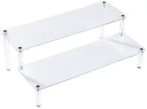 Acrylic Clear 2-Tier Riser Display Shelf for Figures, Desserts Holder, Collections Organizer and Cosmetic Items Shelf (12" x 6.9" x 4.25") Acrylic Clear 2-Tier Riser Display Shelf for Figures, Desserts Holder, Collections Organizer and Cosmetic Items Shelf (12" x 6.9" x 4.25")