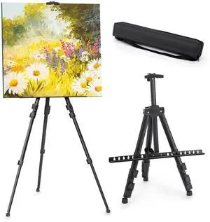 Easel Stand for Sign, Adjuastable Travel Art Canvas Holder with Portable Bag, Metal Tripod Poster Holder Stand Height from 17 to 66 inches, Black Easel Stand for Sign, Adjuastable Travel Art Canvas Holder with Portable Bag, Metal Tripod Poster Holder Stand Height from 17 to 66 inches, Black