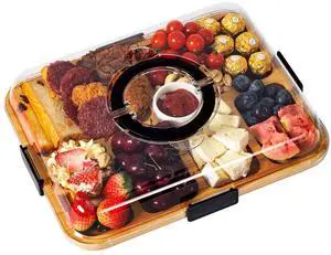 Charcuterie Board with Clear Locking Lid, Portable Travel Cheese Board & Snack Tray with Handle, 6-Compartment Charcuterie Boards, Reversible Cutting Board for Parties, Potlucks, Housewarming Gifts Charcuterie Board with Clear Locking Lid, Portable Travel Cheese Board & Snack Tray with Handle, 6-Compartment Charcuterie Boards, Reversible Cutting Board for Parties, Potlucks, Housewarming Gifts