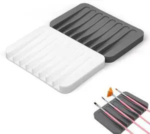 2pcs Paint Brush Holder, Silicone Washable Paintbrush Organizer Stand with 8 Slots Brush Rinse Cleaner for Oil Acrylic Watercolor Painting (Gray, White) 2pcs Paint Brush Holder, Silicone Washable Paintbrush Organizer Stand with 8 Slots Brush Rinse Cleaner for Oil Acrylic Watercolor Painting (Gray, White)
