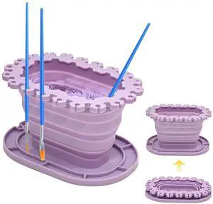 Foldable Silicone Paint Brush Cleaner Cup with Holder, Collapsible Basin for Acrylic, Watercolor & Oil Painting, Portable Artist Travel Supplies, Multi-Size Brush Drying Rack & Mixing Palette,Purple Foldable Silicone Paint Brush Cleaner Cup with Holder, Collapsible Basin for Acrylic, Watercolor & Oil Painting, Portable Artist Travel Supplies, Multi-Size Brush Drying Rack & Mixing Palette,Purple