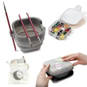 Airtight Watercolor Palette with Lid - Set of 5 Paint Brush Holder Cup with Paint Palette | Acrylic Paint Palette | Paint Brush Cleaner Cup | Painting Accessories | Painting Palette Gifts for Artists Airtight Watercolor Palette with Lid - Set of 5 Paint Brush Holder Cup with Paint Palette | Acrylic Paint Palette | Paint Brush Cleaner Cup | Painting Accessories | Painting Palette Gifts for Artists