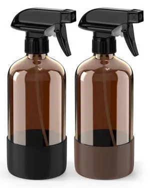 Glass Spray Bottle with Silicone Sleeve Protection, Amber Glass Spray Bottle Set for Window Cleaner Aromatherapy Facial Hydration Watering Flowers Hair Care 2 Pack/16 oz (Black & Brown) Glass Spray Bottle with Silicone Sleeve Protection, Amber Glass Spray Bottle Set for Window Cleaner Aromatherapy Facial Hydration Watering Flowers Hair Care 2 Pack/16 oz (Black & Brown)