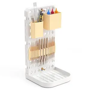 Paint Brush Holder with Drip Tray & Silicone Paint Brush Drying Rack,2 Removable Pegboard Bins for Artist Brush Holder,Paint Brush Stand White Pegboard for Desktop & Wall-Mount for Acrylic Paint Brush Paint Brush Holder with Drip Tray & Silicone Paint Brush Drying Rack,2 Removable Pegboard Bins for Artist Brush Holder,Paint Brush Stand White Pegboard for Desktop & Wall-Mount for Acrylic Paint Brush