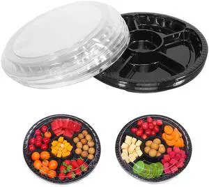 10 Pcs Round Plastic Appetizer Tray with Lid Divided Serving Tray Disposable Food Storage Trays Containers Plastic Tray Storage Snack Fruit Vegetable Trays for Party (black, 13.7 x 13.7 x 2 Inch) 10 Pcs Round Plastic Appetizer Tray with Lid Divided Serving Tray Disposable Food Storage Trays Containers Plastic Tray Storage Snack Fruit Vegetable Trays for Party (black, 13.7 x 13.7 x 2 Inch)