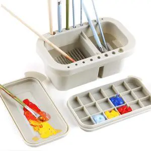 0Multi-Use Paint Brush Basin with Brushes Holder,Washer,Trays,Palette Box-Artist Cleaner Cup for Watercolor Oil Acrylic Gouache Painting with Lid 0Multi-Use Paint Brush Basin with Brushes Holder,Washer,Trays,Palette Box-Artist Cleaner Cup for Watercolor Oil Acrylic Gouache Painting with Lid