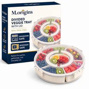 Divided Veggie Tray with Lid, Rotating 6 Compartments Divided Veggie Tray with Lid, Rotating 6 Compartments