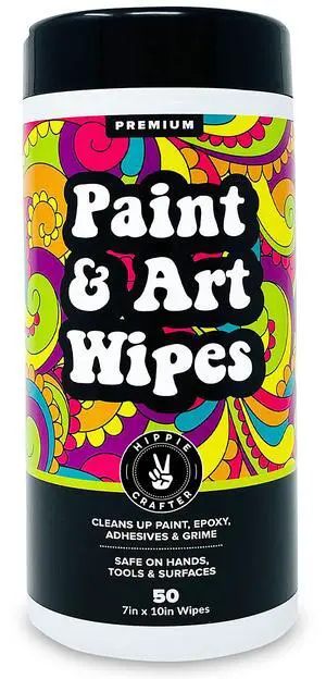 Paint and Art Wipes, 1 Pack (50 Piece) Heavy-Duty Cleaning Wipes for Paint, Epoxy, Glue, Latex & Acrylic Stains, Safe for Hands, Brushes, Plastic, Metal, Wood & Floors Paint and Art Wipes, 1 Pack (50 Piece) Heavy-Duty Cleaning Wipes for Paint, Epoxy, Glue, Latex & Acrylic Stains, Safe for Hands, Brushes, Plastic, Metal, Wood & Floors