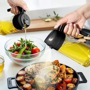 2-in-1 Oil Mister & Pourer, Glass Cooking Oil Container, Food-Safe Olive Oil Sprayer, Dual-Function Spray & Pour, Leakproof Refillable Bottle for Air Fryer, Salad, BBQ, Kitchen Baking 2-in-1 Oil Mister & Pourer, Glass Cooking Oil Container, Food-Safe Olive Oil Sprayer, Dual-Function Spray & Pour, Leakproof Refillable Bottle for Air Fryer, Salad, BBQ, Kitchen Baking