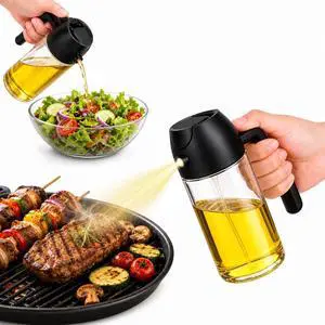 2-in-1 Olive Oil Sprayer and Dispenser Bottle, Glass, Wide Caliber, for Cooking, Salad, BBQ Grilling 2-in-1 Olive Oil Sprayer and Dispenser Bottle, Glass, Wide Caliber, for Cooking, Salad, BBQ Grilling